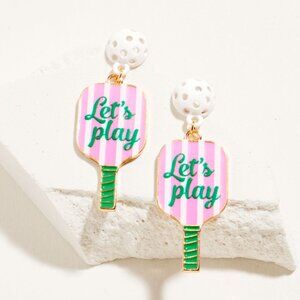 Pickleball Pink Green Striped Drop Earrings